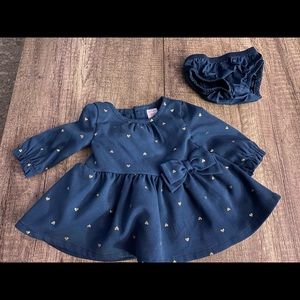 Blue and gold newborn dress with bow